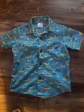 HULAKAI Kids' Teal Surf Van Short-Sleeve Button-Up Shirt
